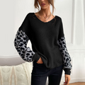 Womens V Neck Sweater With Leopard Print Sleeves - UK (United Kingdom)