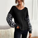 Womens V Neck Sweater With Leopard Print Sleeves - UK (United Kingdom)
