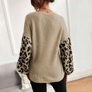 Womens V Neck Sweater With Leopard Print Sleeves - UK (United Kingdom)