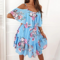 Women Cold Shoulder Ruffle Chiffon Beach Dress - UK (United Kingdom)