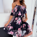 Women Cold Shoulder Ruffle Chiffon Beach Dress - UK (United Kingdom)